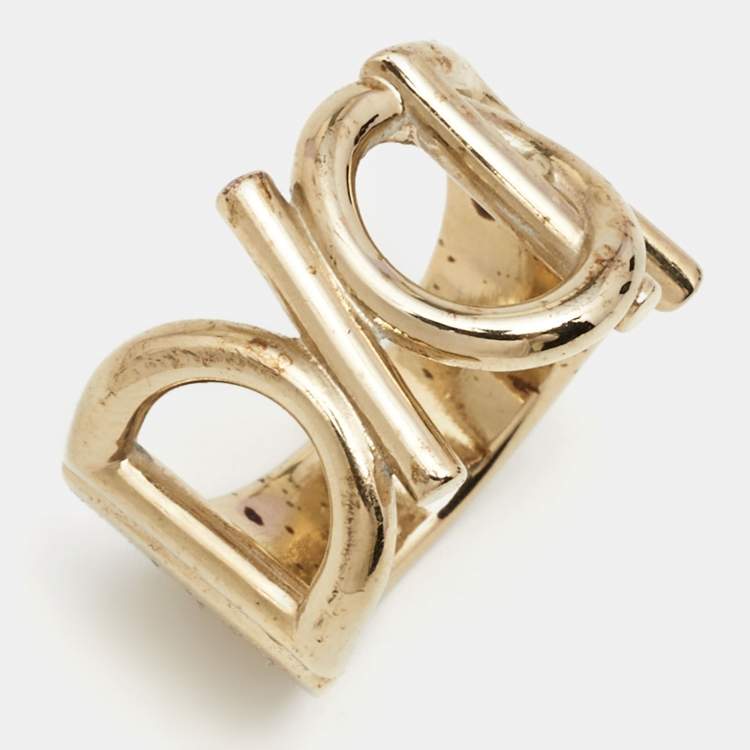 Pre Owned Dior Gold Tone Logo Ring Size EU 56