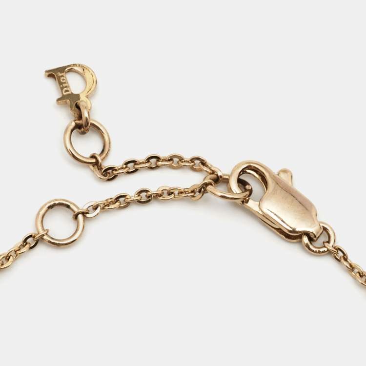 Pre Owned Dior Gold Tone Crystal Oblique Logo Bracelet