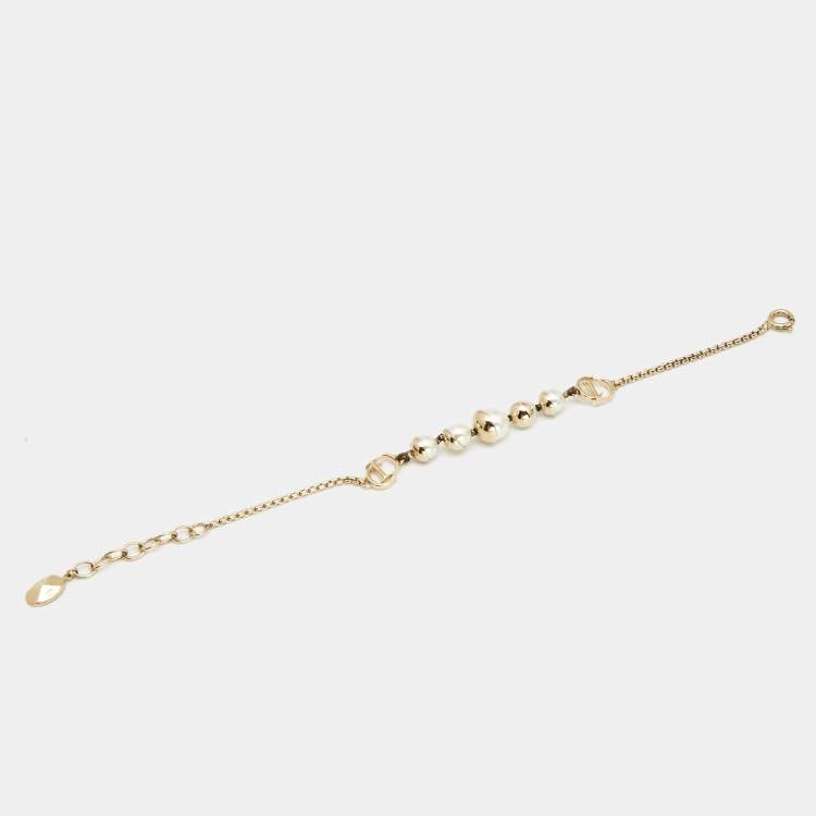 Pre Owned Dior Tribales Faux Pearl Gold Tone Station Bracelet