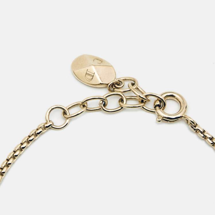 Pre Owned Dior Tribales Faux Pearl Gold Tone Station Bracelet