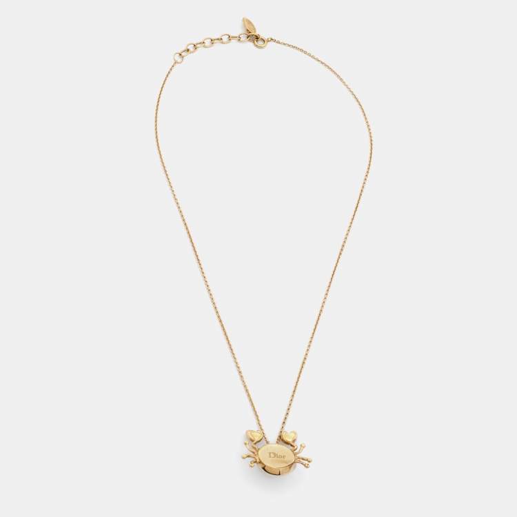 Pre Owned Dior Faux Pearl & Gold Tone Crab Pendant Chain Necklace