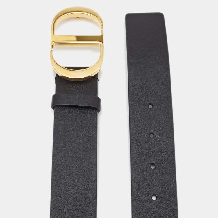 Pre Owned Dior Black Leather 30 Montaigne Belt 80CM