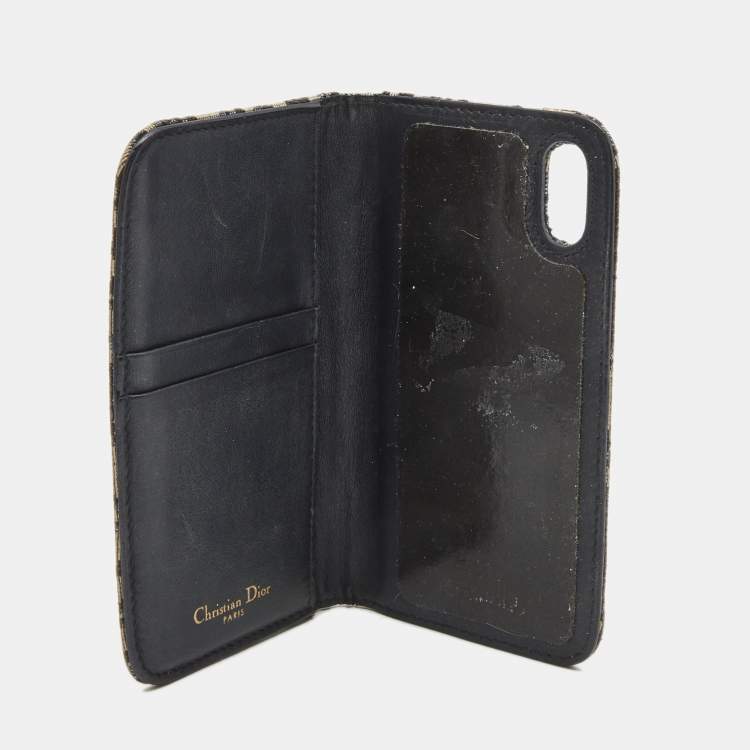 Pre Owned Dior Navy Blue/White Oblique Canvas Bifold iPhone Cover