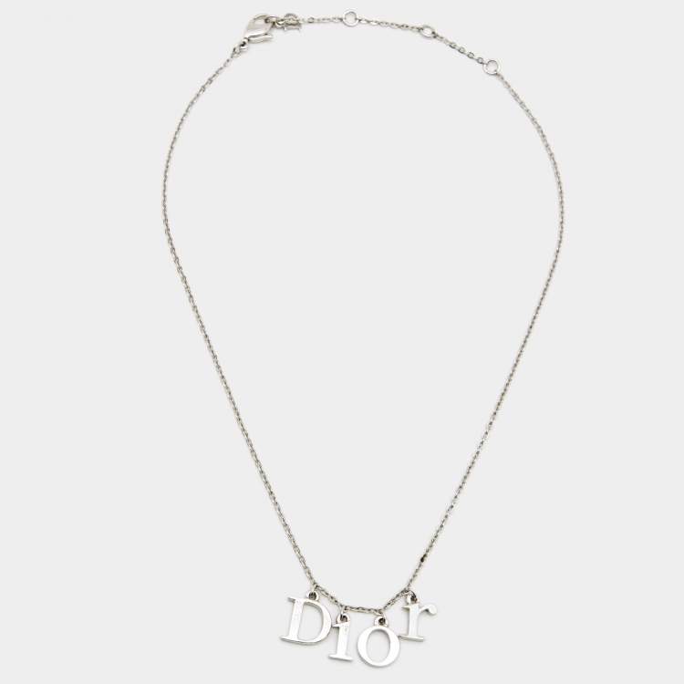 Pre Owned Dior Spellout Silver Tone Necklace