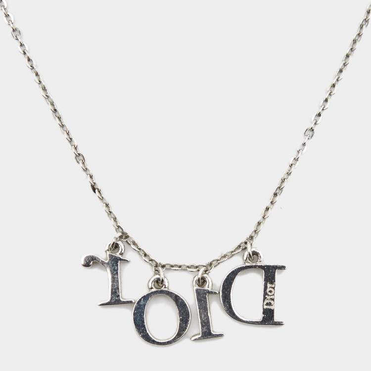 Dior, Jewelry, Dior Silver Clover Spellout Pendant Necklace