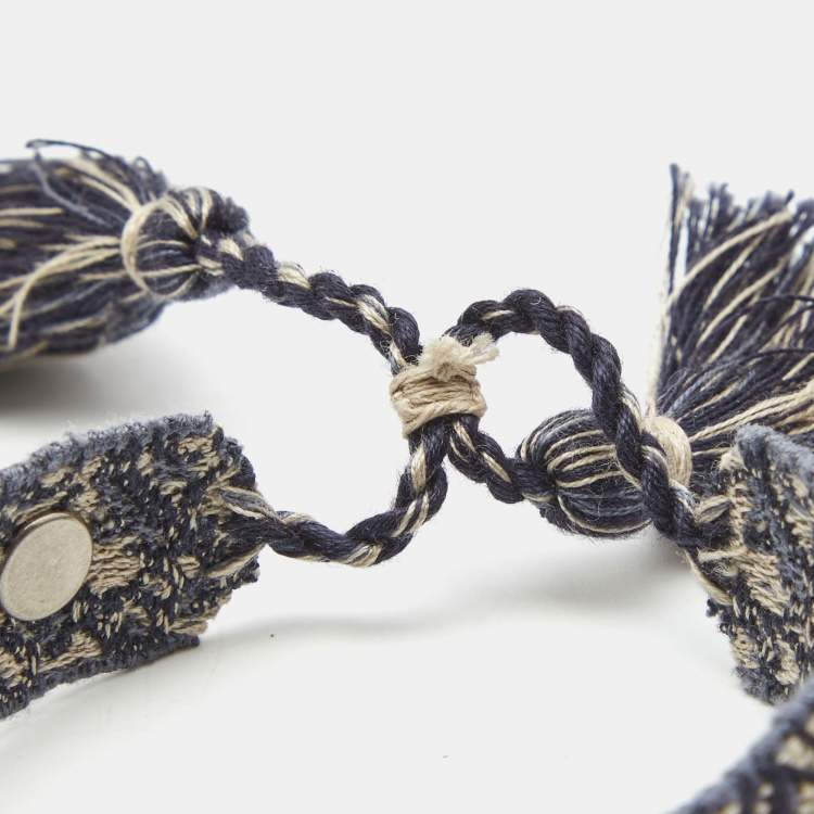 Pre Owned Dior Navy Blue J'adior Oblique Embroidered & Studded Bracelet Set of Two
