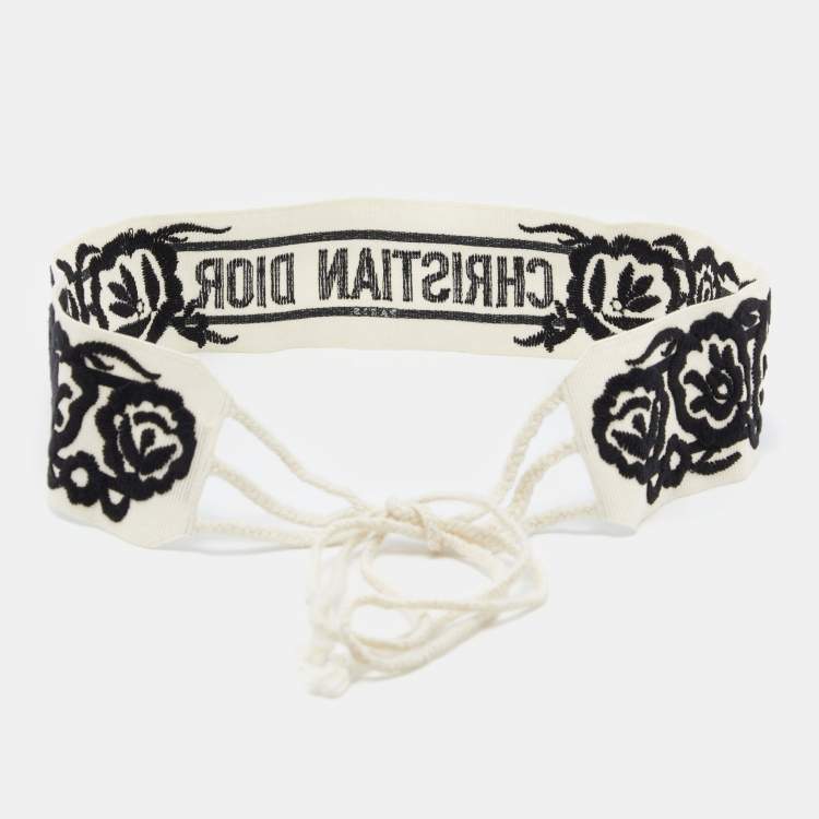 Pre Owned Dior White Floral Embroidered Canvas Waist Belt