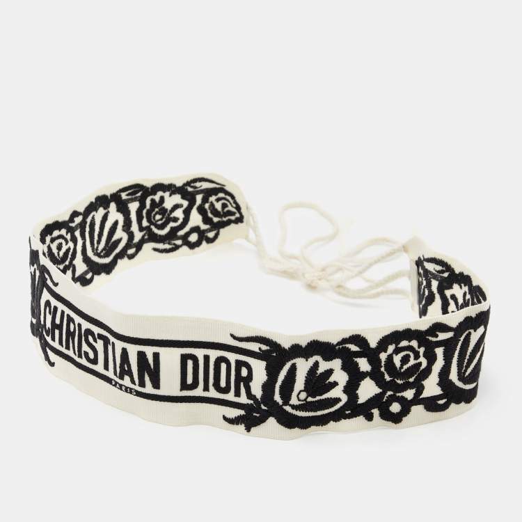 Pre Owned Dior White Floral Embroidered Canvas Waist Belt