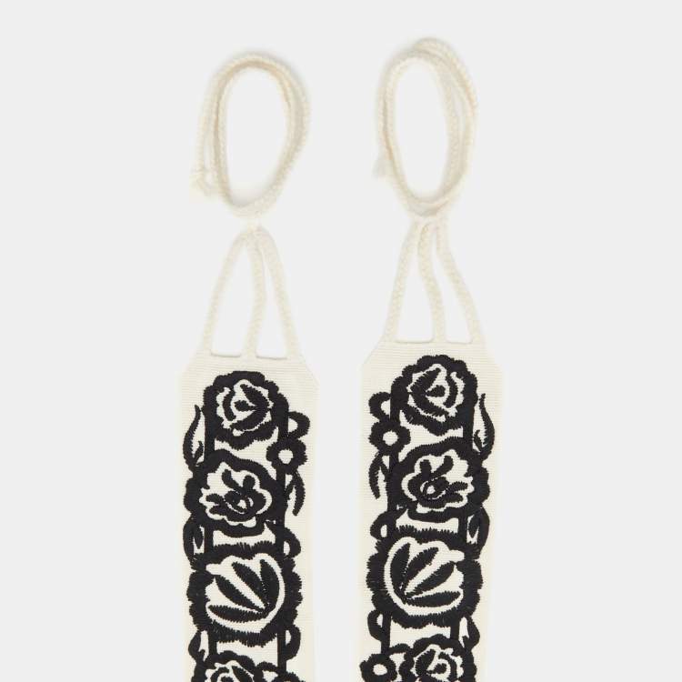 Pre Owned Dior White Floral Embroidered Canvas Waist Belt