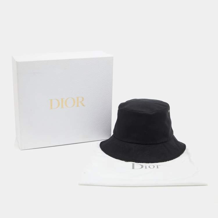 Pre Owned Christian Dior Black Oblique Teddy-D Brim Reversible Bucket Hat 57