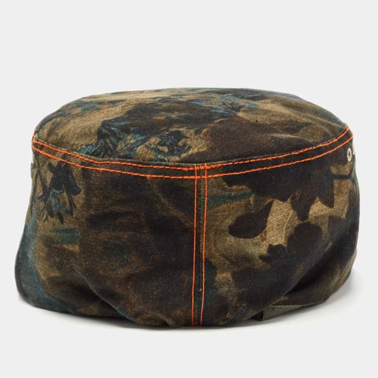 Pre Owned Dior Vintage Green Printed Cotton & Linen Hat M