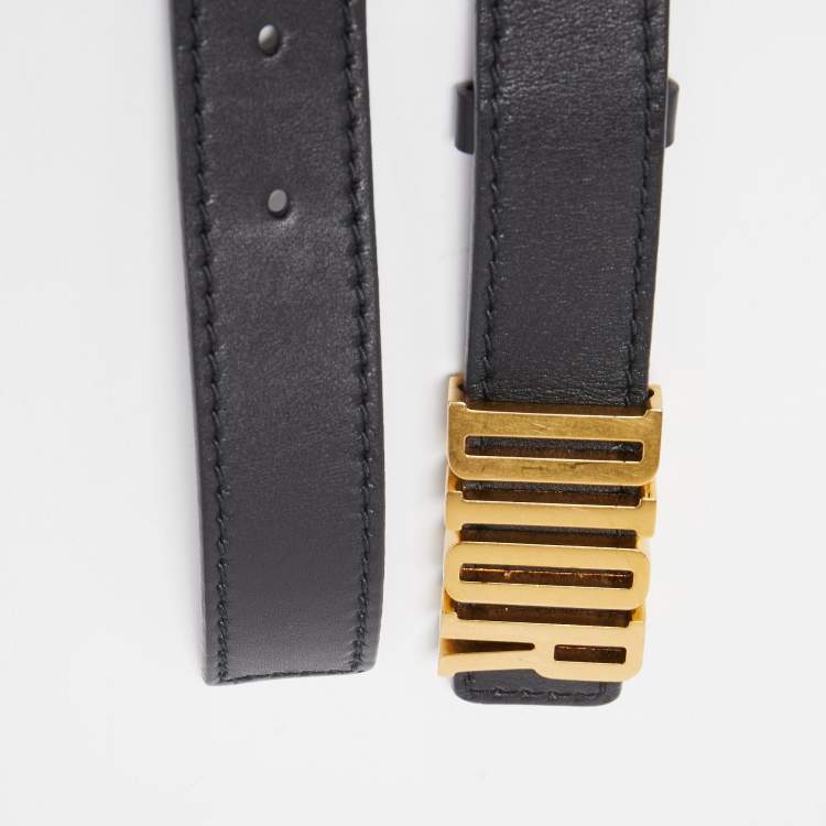 Pre Owned Dior Black Leather D-Fence Buckle Belt 75CM
