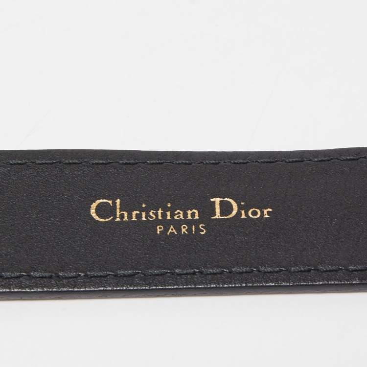 Pre Owned Dior Black Leather D-Fence Buckle Belt 75CM