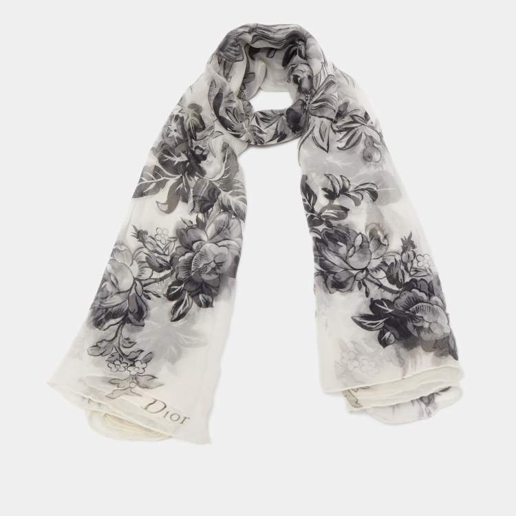 Pre Owned Dior Black/White Floral Print Silk Scarf