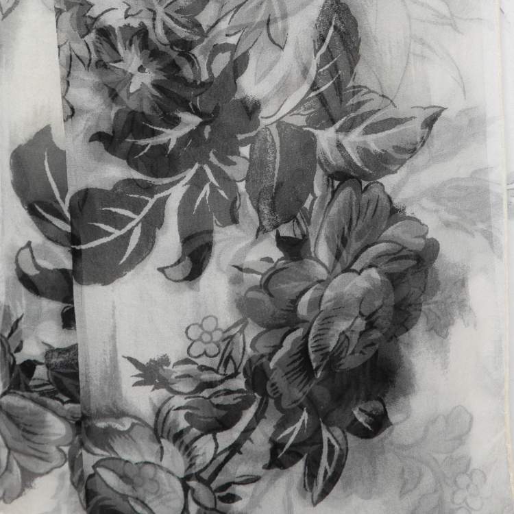 Pre Owned Dior Black/White Floral Print Silk Scarf
