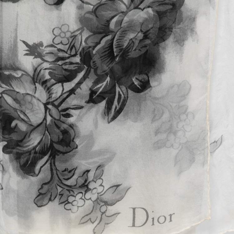 Pre Owned Dior Black/White Floral Print Silk Scarf
