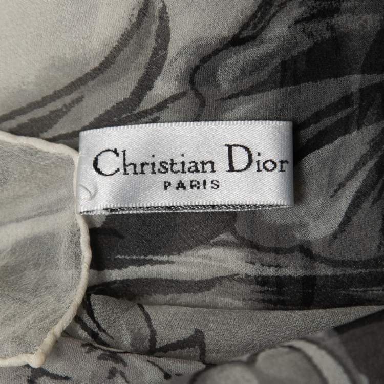 Pre Owned Dior Black/White Floral Print Silk Scarf