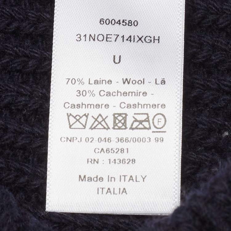 Pre Owned Dior Navy Blue Logo Wool & Cashmere Knit Beanie