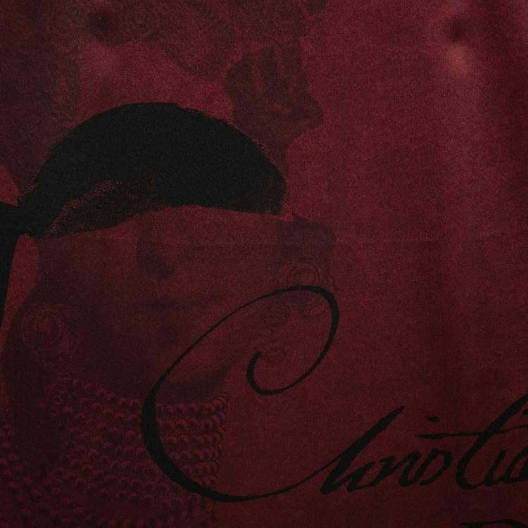 Pre Owned Christian Dior Burgundy Logo Silk Scarf 