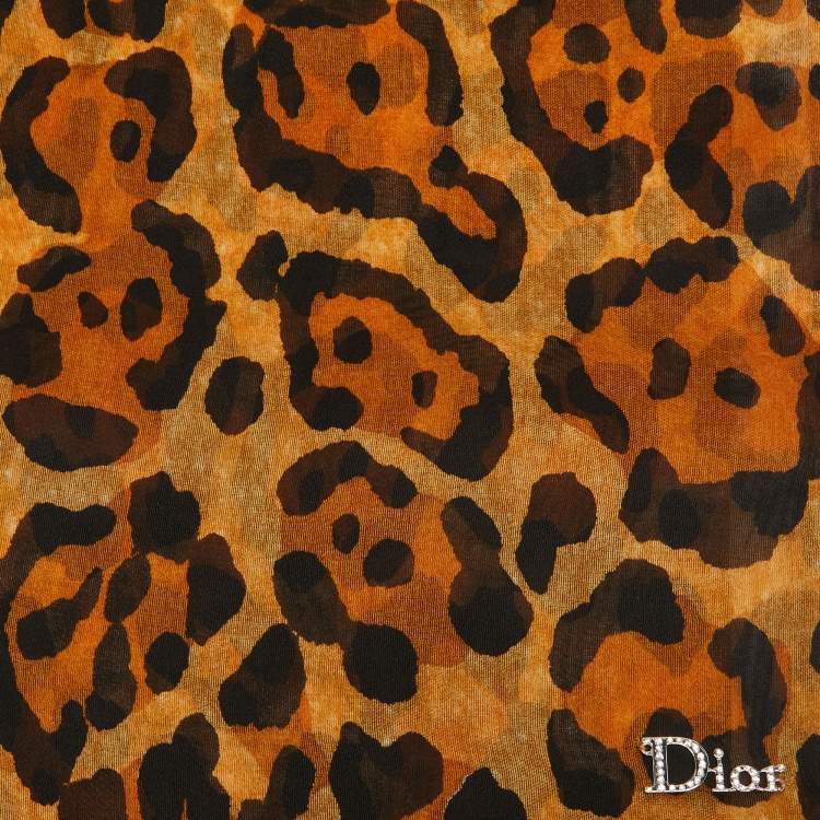Pre Owned Dior Brown Leopard Print Silk Organza Scarf
