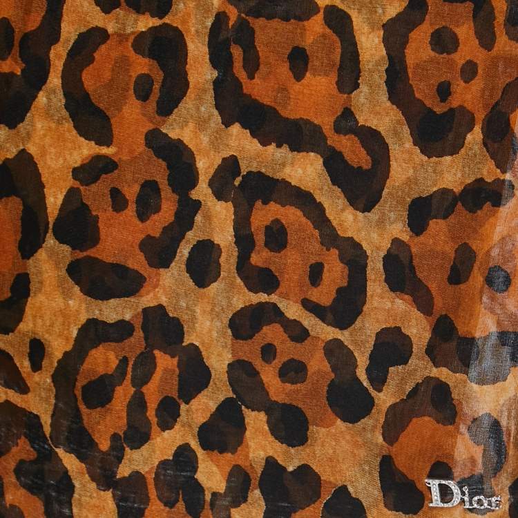 Pre Owned Dior Brown Leopard Print Silk Organza Scarf