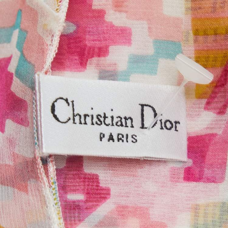 Pre Owned Dior Pink Aztec Print Silk Ruffled Scarf