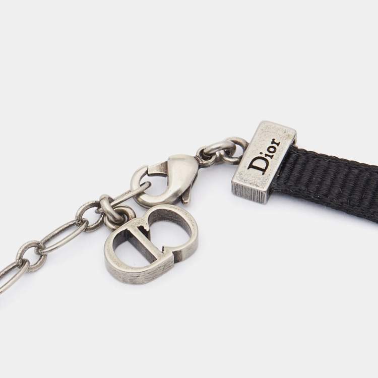 Pre Owned Dior J'ADior Black Fabric & Blue Enamel Choker Necklace