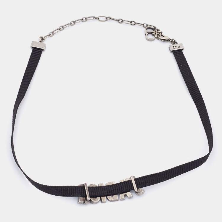 Pre Owned Dior J'ADior Black Fabric & Blue Enamel Choker Necklace