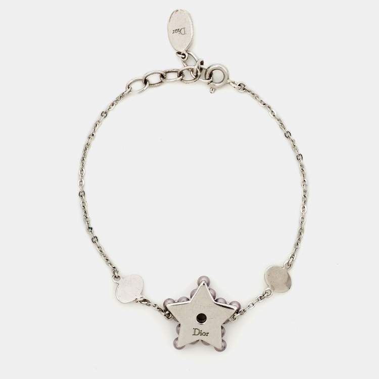 Pre Owned Dior Star Crystals SIlver Tone Bracelet