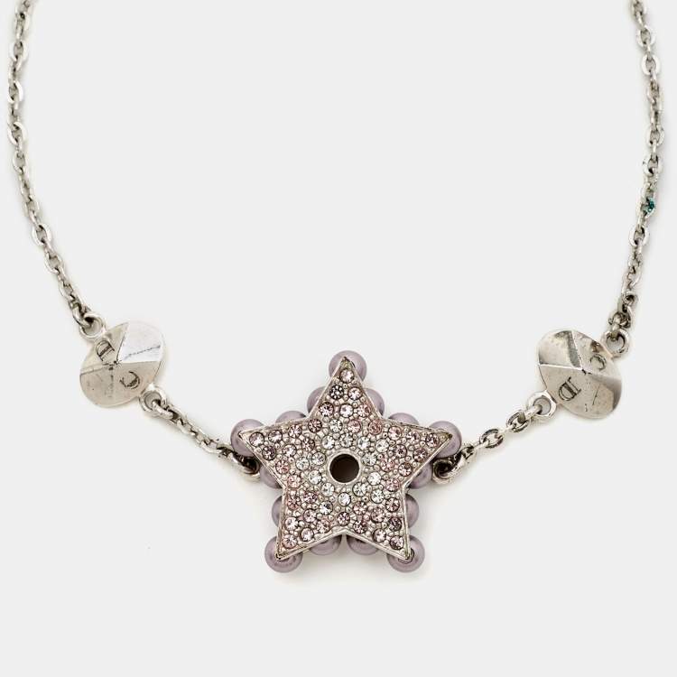 Pre Owned Dior Star Crystals SIlver Tone Bracelet