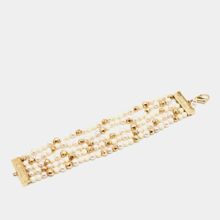 Pre Owned Dior Faux Pearl Beads Gold Tone Bracelet
