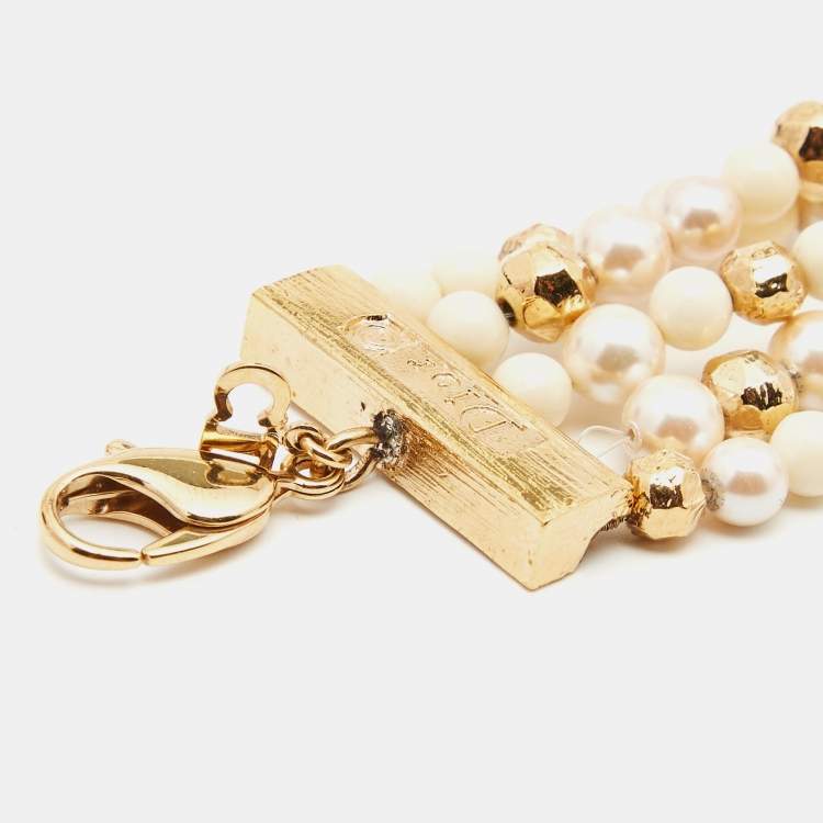 Pre Owned Dior Faux Pearl Beads Gold Tone Bracelet