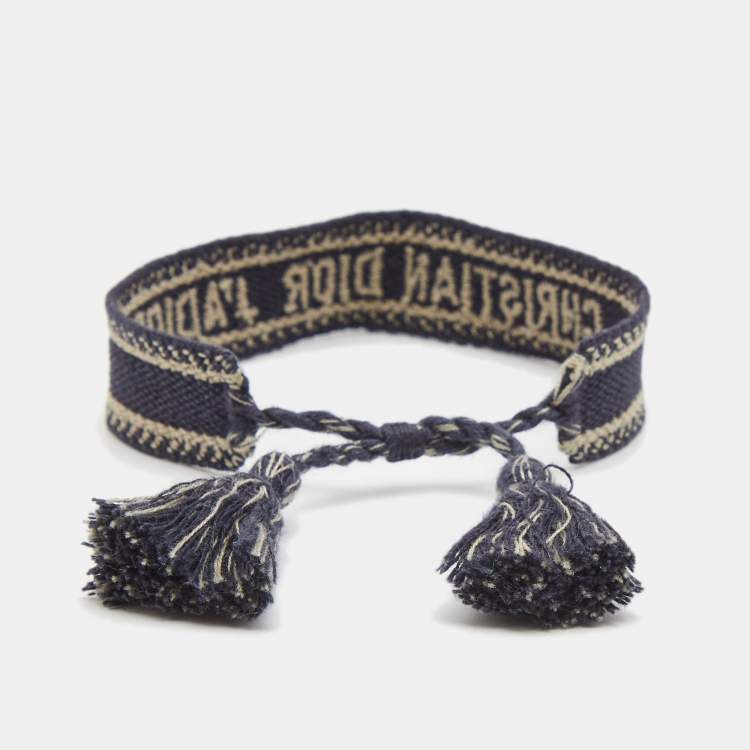 Pre Owned Dior J'adior Navy Blue Embroidered Cotton Bracelet