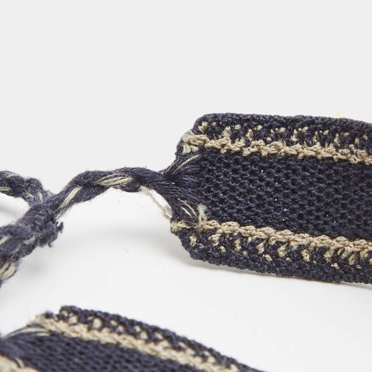 Pre Owned Dior J'adior Navy Blue Embroidered Cotton Bracelet