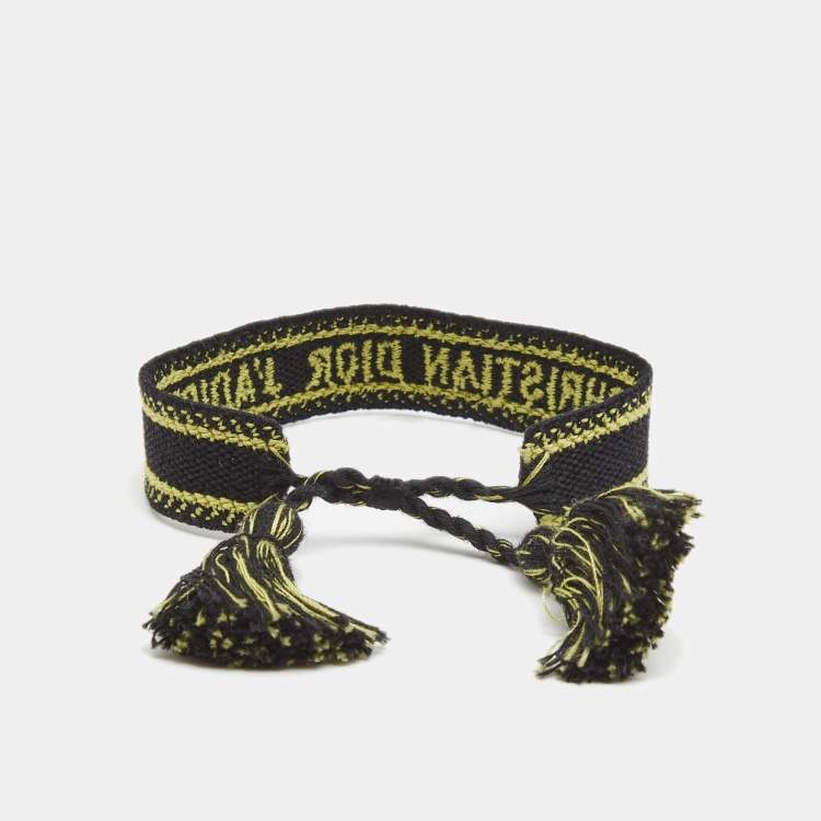 Pre Owned Dior J'dior Black/Green Logo Embroidered Cotton Bracelet 