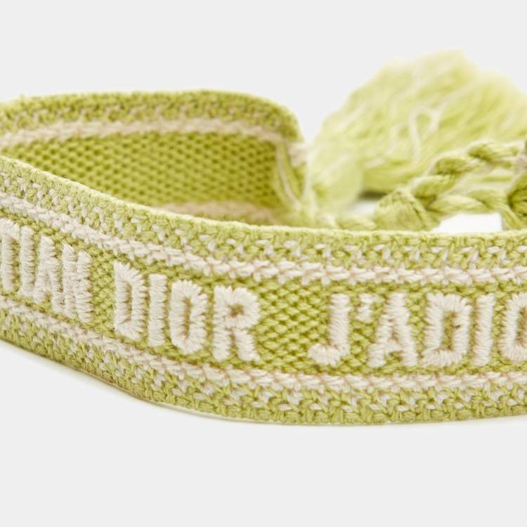 Pre Owned Dior J'Adior Green Logo Embroidered Cotton Bracelet
