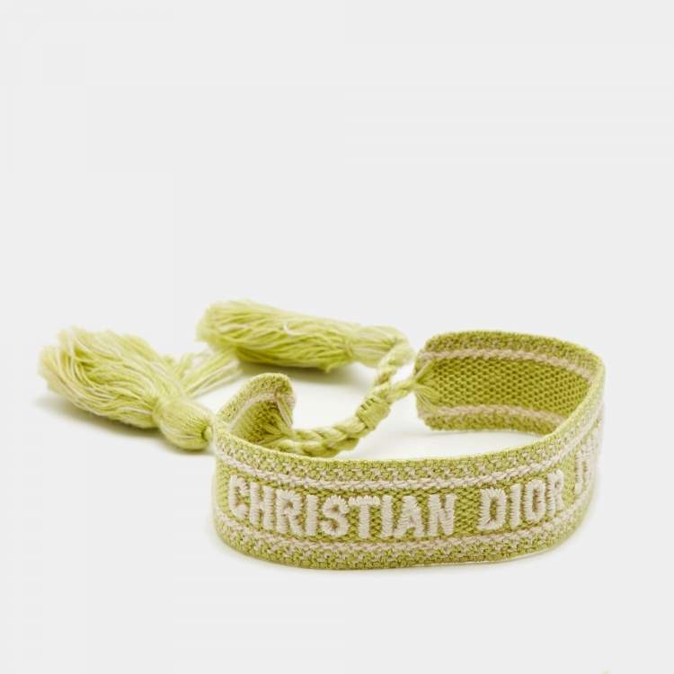 Pre Owned Dior J'Adior Green Logo Embroidered Cotton Bracelet