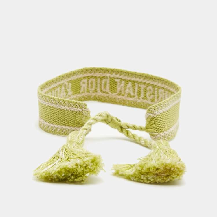 Pre Owned Dior J'Adior Green Logo Embroidered Cotton Bracelet