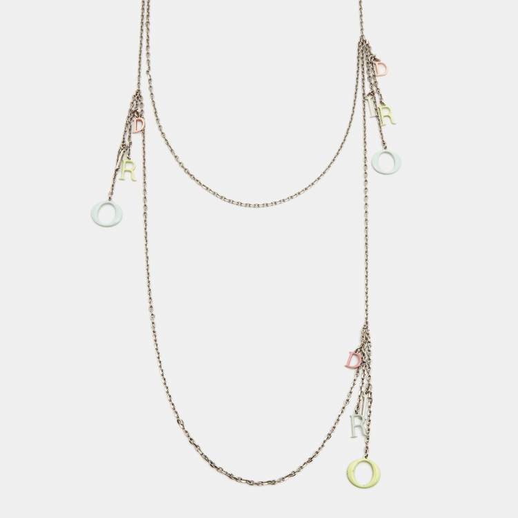 Pre Owned Dior Logo Enamel Silver Tone Necklace