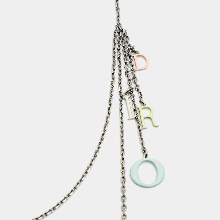 Pre Owned Dior Logo Enamel Silver Tone Necklace