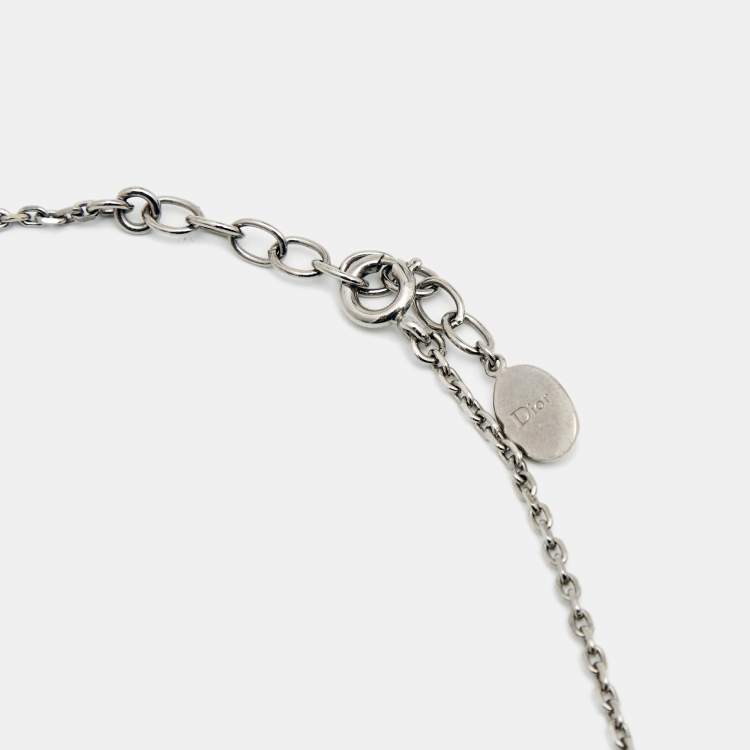 Pre Owned Dior Logo Enamel Silver Tone Necklace