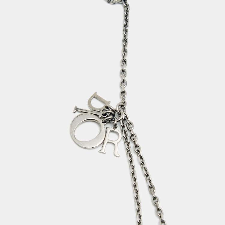 Pre Owned Dior Logo Enamel Silver Tone Necklace