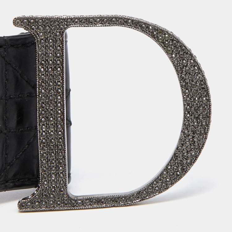 Pre Owned Dior Black Cannage Patent and Leather D Crystals Buckle Belt 90CM