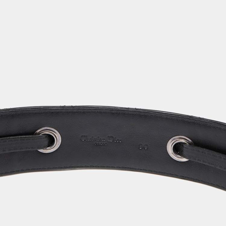 Pre Owned Dior Black Cannage Patent and Leather D Crystals Buckle Belt 90CM