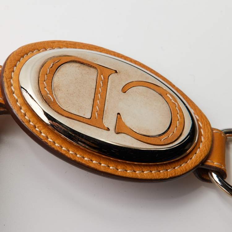 مملوكة مسبقًا Dior Tan Leather CD Plague Buckle Belt 85CM