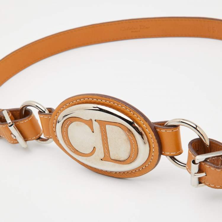 مملوكة مسبقًا Dior Tan Leather CD Plague Buckle Belt 85CM
