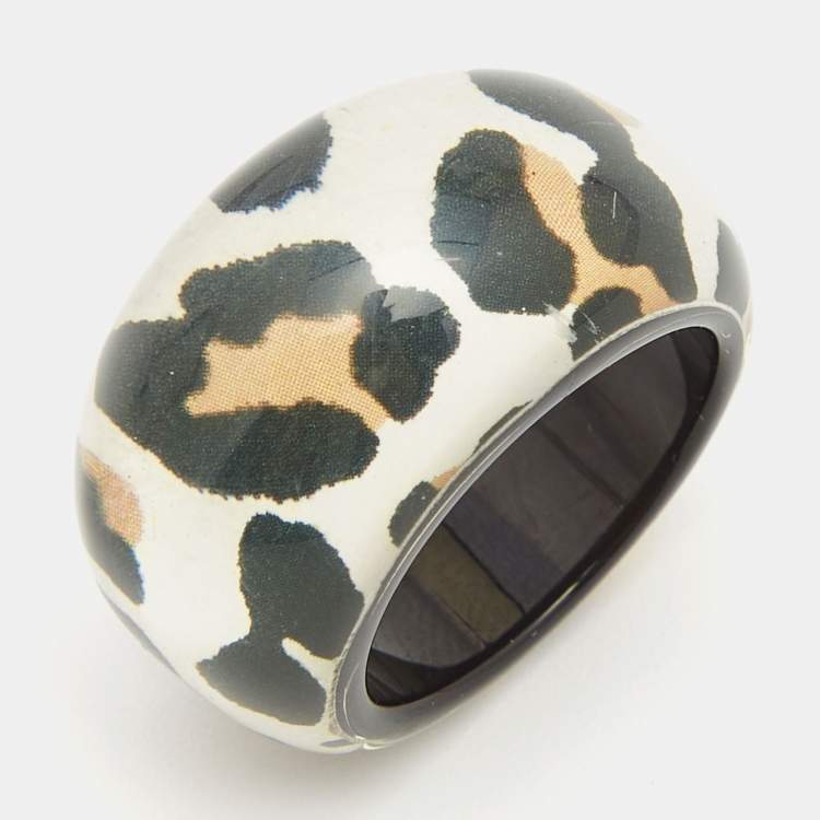 Pre Owned Dior Resin Leopard Printed Ring
