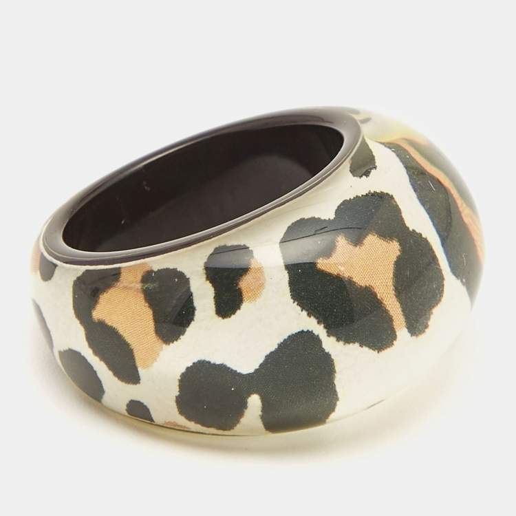 Pre Owned Dior Resin Leopard Printed Ring