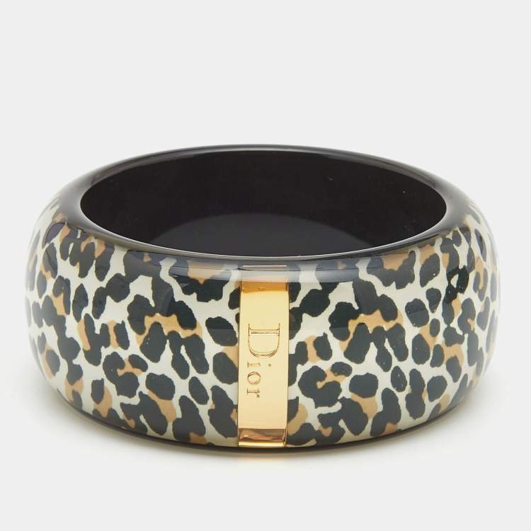 Pre Owned Dior Black Resin Acrylic Leopard Printed Bangle Bracelet