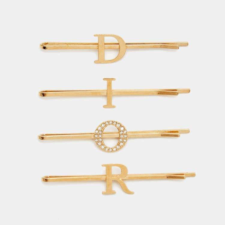 Christian Dior Crystal Logo Barrette - Gold Hair Accessories, Accessories -  CHR321794
